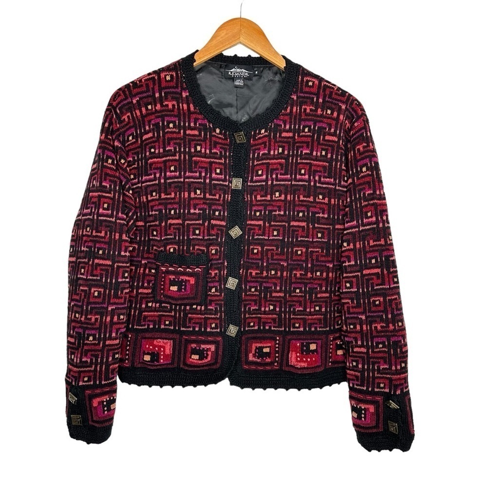 Icelandic Design Womens Nordic Button Up Wool Blend Cardigan Sweater Medium Red
